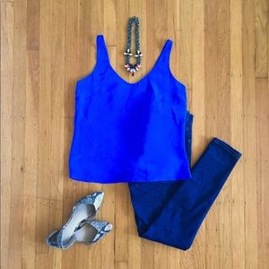 J. Crew Brilliant Blue Silk Tank with Double V